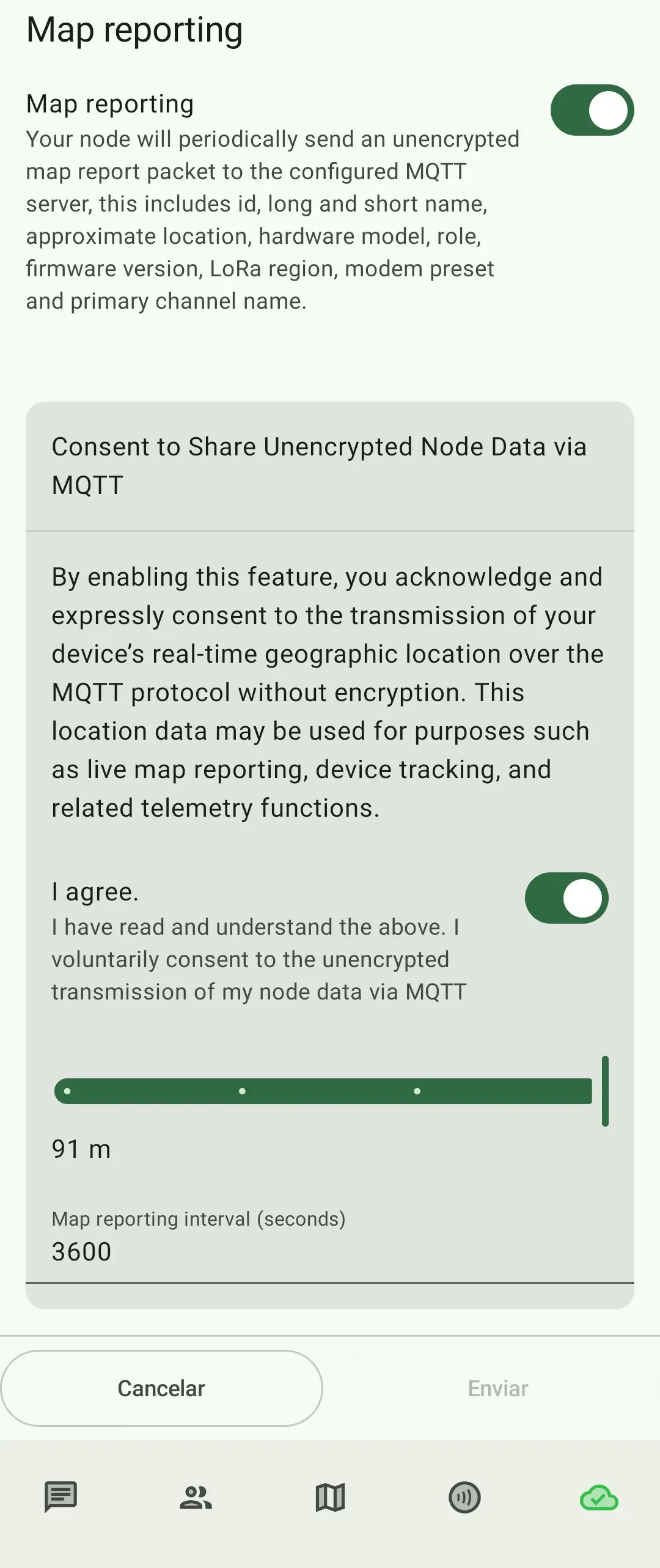 Configuración de reporte de ubicación por MQTT